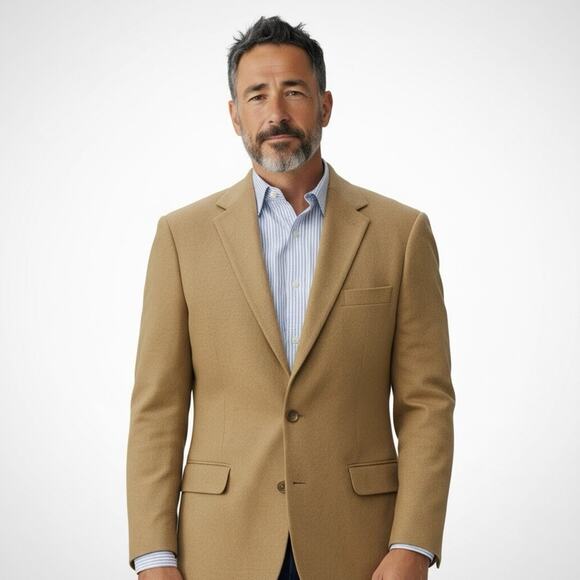 VTG Brooks Brothers Blazer Sport Coat Mens 48L Classic Fit Camel Hair Tan Preppy